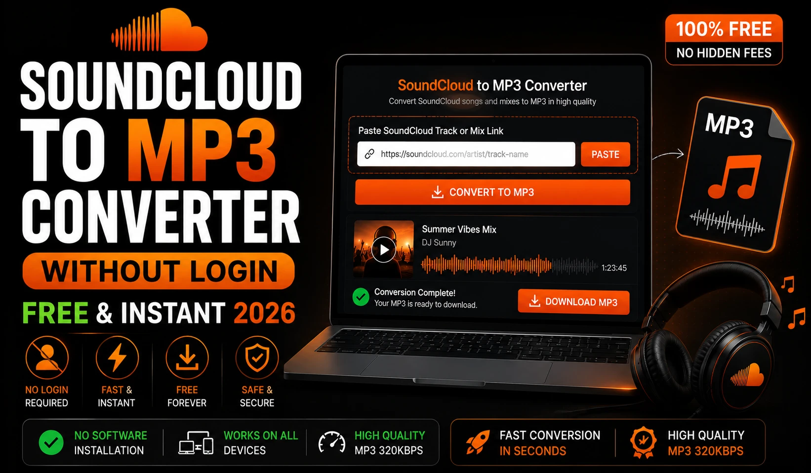 SoundCloud to MP3 Converter Without Login — Free & Instant 2026 SoundCloud to MP3 Converter Without Login — Free & Instant 2026 - Featured Banner